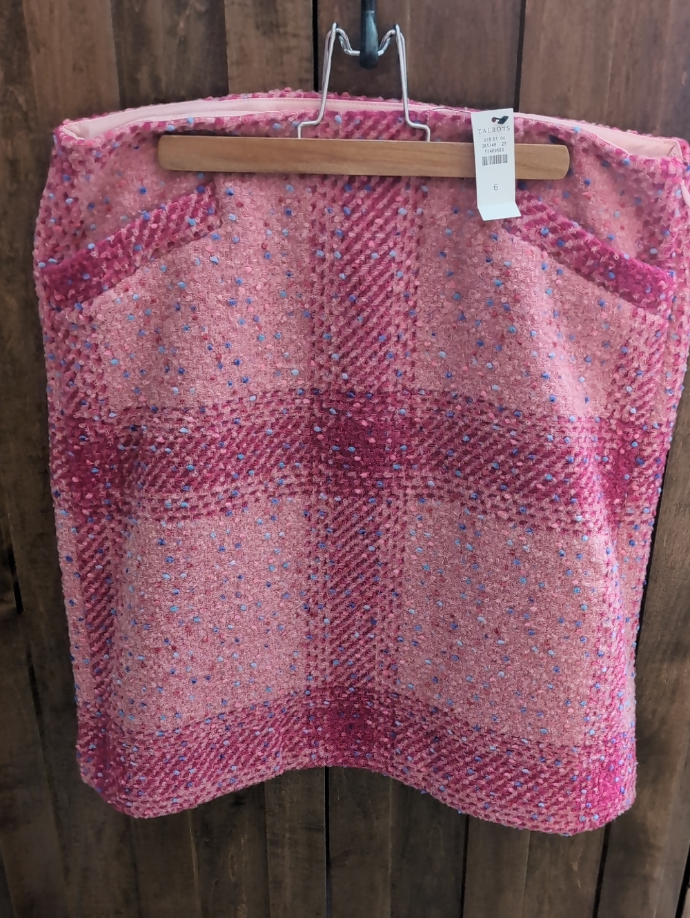 Talbots Pink Bouclé Mini Skirt with Magenta Plaid